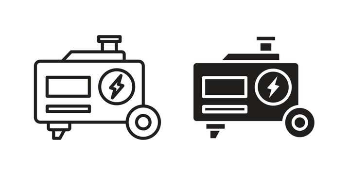 Electric generator icon symbols, Solid black and editable stroke icons