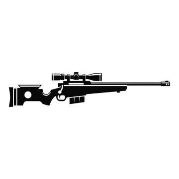 Sniper rifle with scope and silencer on white background icon