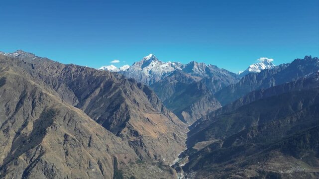 Aerial View of Nanda Devi and Dronagiri Peaks from Kuari Pass, Uttarakhand India &ndash; Drone 4K