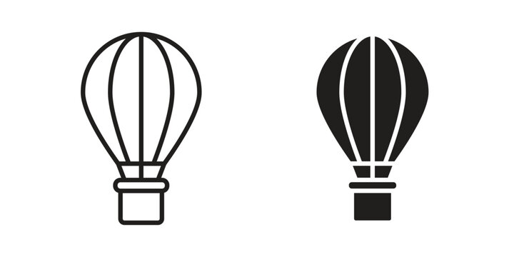 Hot air balloon icon symbols, Solid black and editable stroke icons