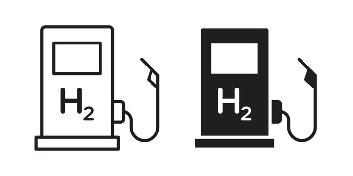 hydrogen fuel pump icon symbols, Solid black and editable stroke icons