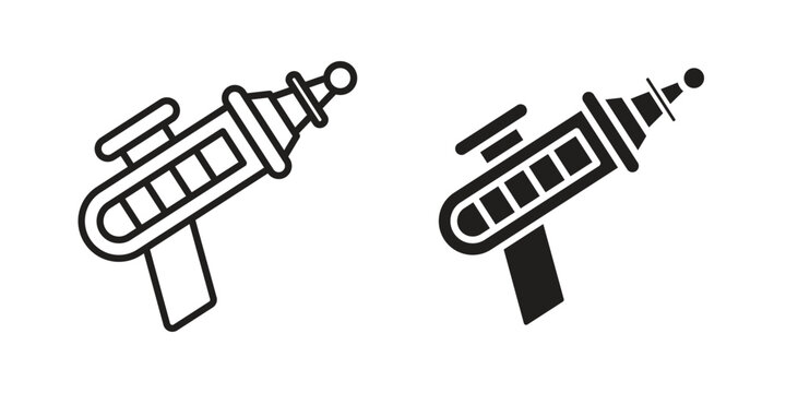 Laser gun icon symbols, Solid black and editable stroke icons