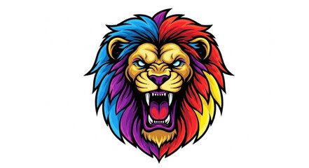 Obraz premium Fierce Lion Head with Colorful Mane Roaring Aggressively.