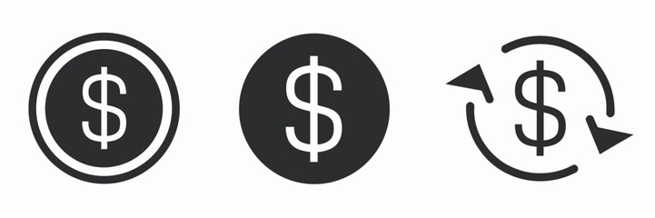 Obraz premium Dollar Currency Icons Set – Money Exchange, Finance and Payment Symbols Vector