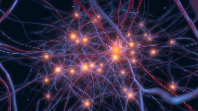 Glowing neural network signal web of neuron synapse communication and brain nerve cell neurology science biology showing electric impulses cortical pathway microscopic anatomy research