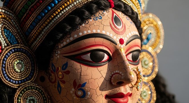Chhau Mask Festival, a hand-painted Purulia Chhau mask featuring Goddess Durga