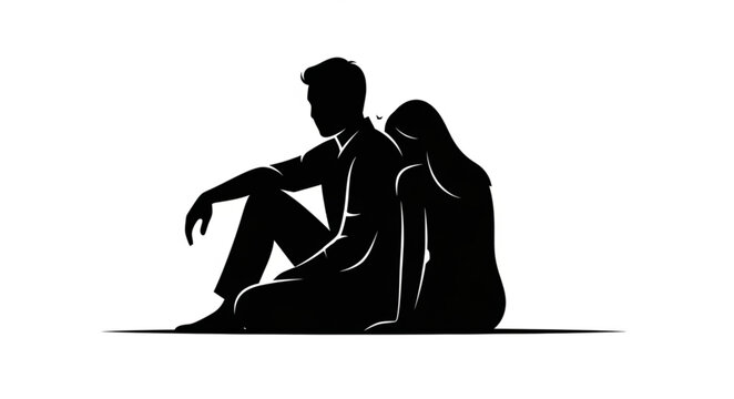 Silhouette of a Couple Sitting Together in Despair.