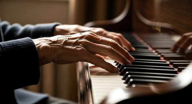 Hands of a pianist playing a beautiful melody.