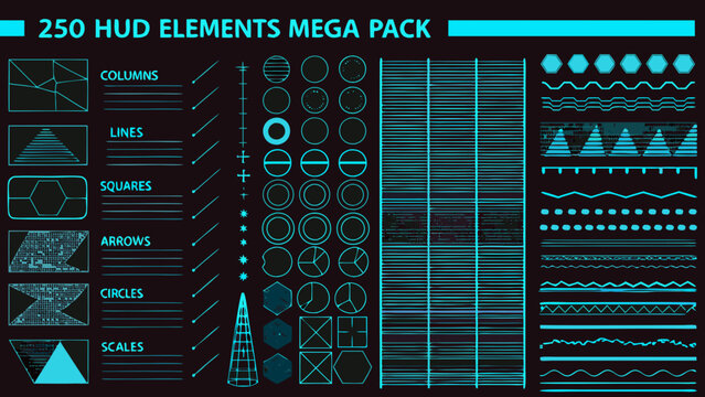 A collection of 250 hud elements presented in a mega pack display