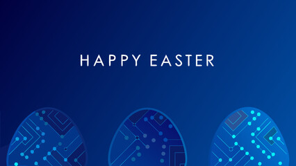 Happy easter greeting with digital easter eggs on a blue background © PRODIP