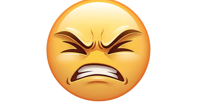 A yellow emoji with furrowed brows and clenched teeth expressing anger on a white background