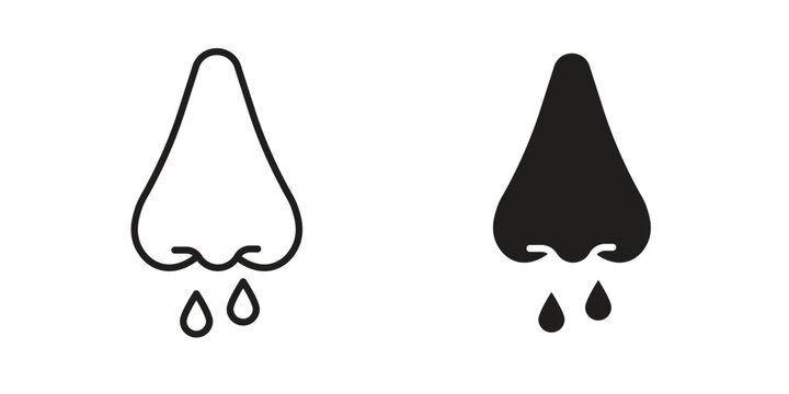 Runny nose icon symbols, Solid black and editable stroke icons