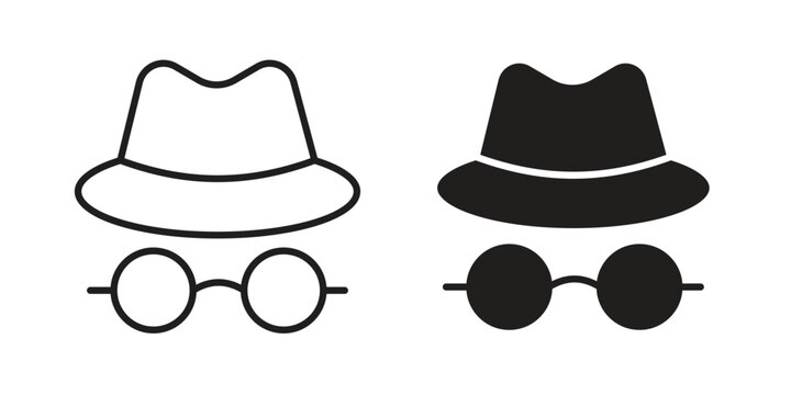 Spy icon symbols, Solid black and editable stroke icons