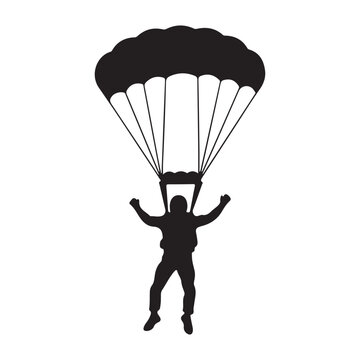 Skydiver silhouette under parachute descent vector