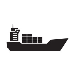 Black silhouette cargo ship icon silhouette vector © Taufikur