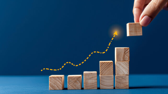 Business development concept with wooden blocks staircase