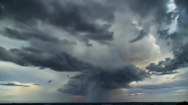 Time-lapse of cloud formations showcasing various stages of development over the horizon. Ideal for projects related to nature, weather, or environmental studies