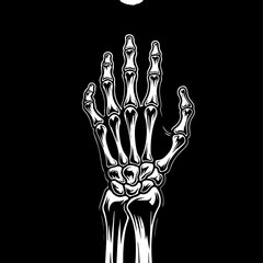 Naklejka premium Anatomical X-ray Style Skeletal Hand Raised Against Black Background.