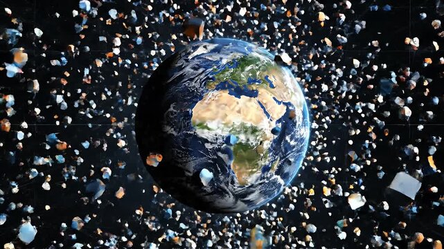 Breaking Globe Reconstruction - This video shows a globe of Earth breaking into many pieces, with scanlines suggesting a digital reconstruction or destruction process.