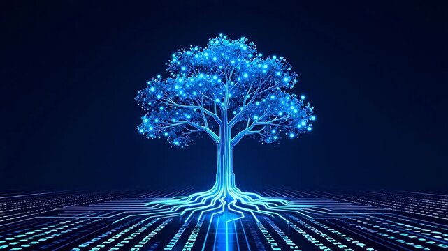 Digital tree with glowing nodes