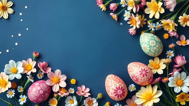 easter Sunday elegant blank podium for product display space with easter eggs 