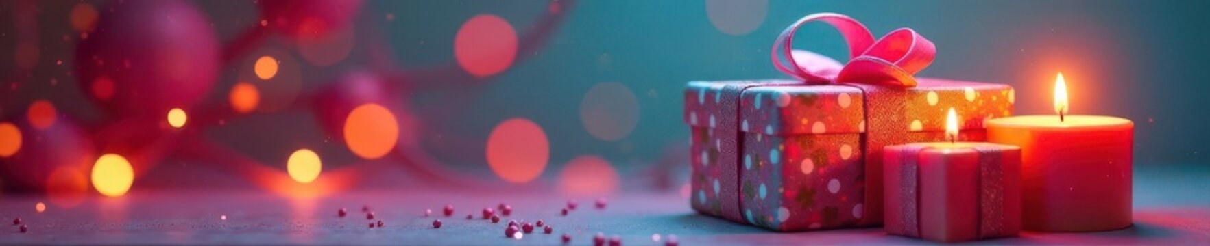 Brightly colored gift boxes, candles, and spinning top , bright, vector, happy