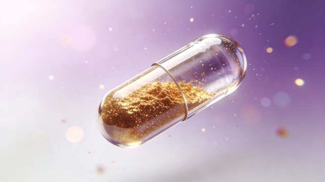 Transparent Capsule with Golden Powder Illustration