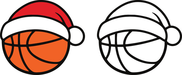 Obraz premium Basketball Santa Hat Christmas Vector