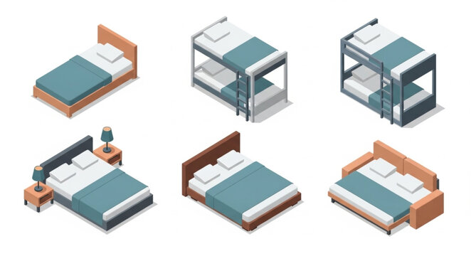 Collection of Isometric Beds and Bunk Beds for Bedrooms.