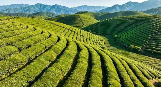 Green Tea Plantation on Terraced Hills