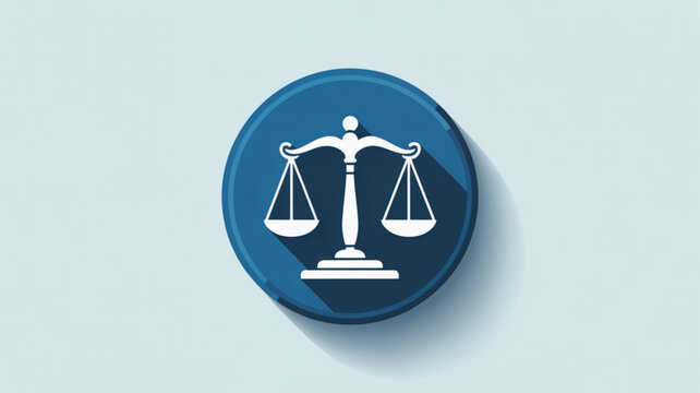 Justice scale icon on blue background symbolizing law and order with balance and fairness