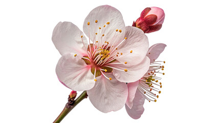 Obraz premium Cherry blossom flower in bloom on branch during spring season isolated on transparent background cut out