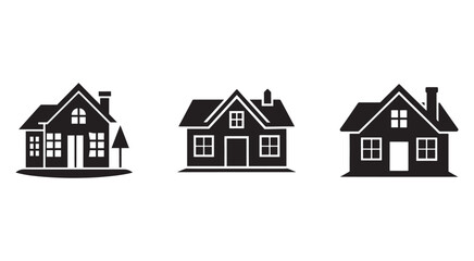 Fototapeta premium Set of simple house icons with white details on white background residential buildings
