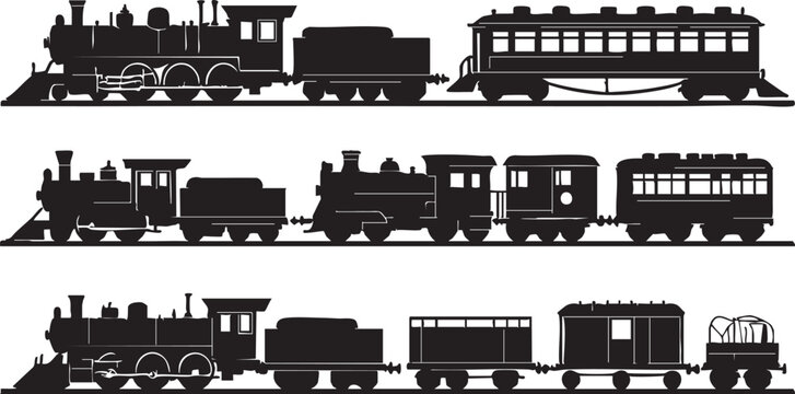 Train silhouette vector: steam engine, passenger & cargo cars - free download eps