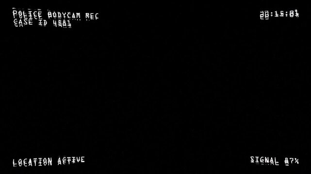 Crime Documentary Recording Screen with Heavy Analog Distortion, Signal Dropouts and Corrupted Case Data Overlay