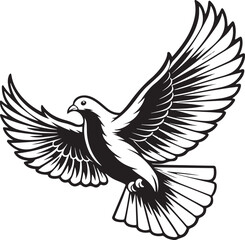 Obraz premium Premium Black Silhouette Flying Dove Vector Peace Spiritual Symbol Minimal Isolated Design for Religious Events Branding and Memorial Use