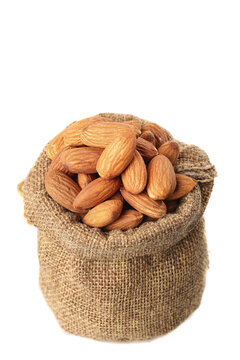 Raw Almonds in Burlap Sack - Healthy Natural Nuts Snack Food Ingredient