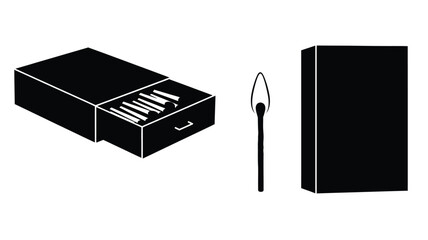 Black matchbox with open drawer and lit match striking silhouette © Md