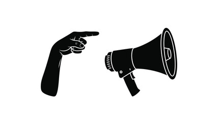 Hand pointing towards a megaphone a striking black silhouette © Md