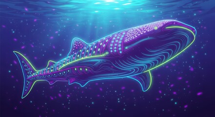 Fototapeta premium Whale Shark Underwater Neon Art
