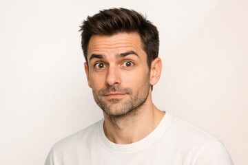 Fototapeta premium Man with wide eyes and slightly open mouth showing surprise or disbelief