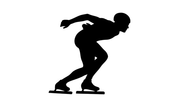 Silhouette of a professional speed skater in motion on ice rink