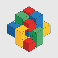 Obraz premium Colorful Cubes 3D Geometric Shapes Arrangement.