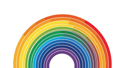 Obraz premium Vibrant multi-colored rainbow illustration consists of many concentric bands of color forming a perfect semicircular arch on white.