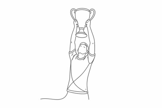 Jugador celebrando con trofeo