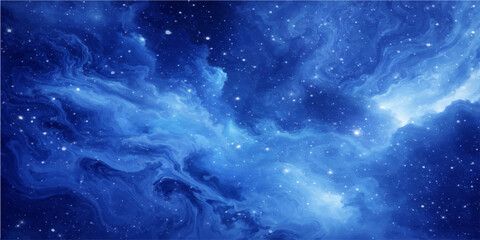 A deep blue space nebula background featuring bright stars and celestial clouds across an abstract dark universe galaxy field © alien