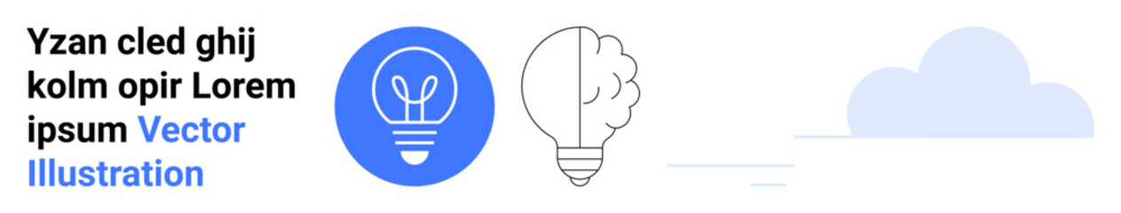 Innovation, creativity, brainstorming, knowledge, technology, futuristic concepts. Visual of a light bulb, brain outline and cloud icon. Innovation and creativity concept ideas and solutions © robu_s