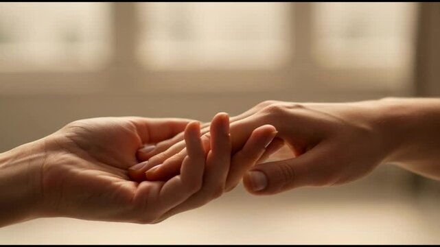 Hands reaching and interacting indoors