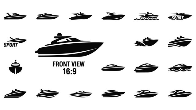 Modern motor yacht and fast speedboat front and side views