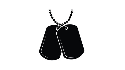 Fototapeta premium Black dog tags hang suspended a stark military emblem silhouette